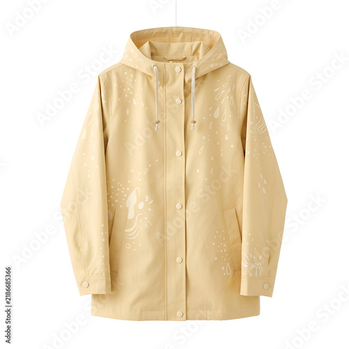 Yellow Waterproof Rain Jacket with Hood and Splash Print
