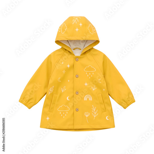 Yellow Waterproof Kids Raincoat with Hood and Cute Patterns