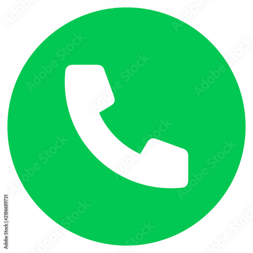 Green Circular Accept Call Icon with White Telephone Handset Isolated on Transparent Background