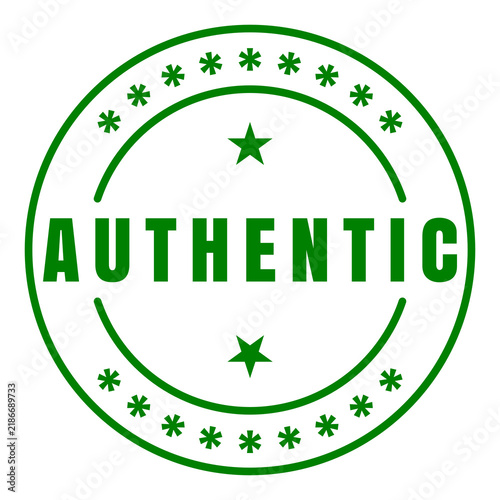Green circular AUTHENTIC seal badge with bold text, stars, asterisks and curved arcs isolated on transparent background