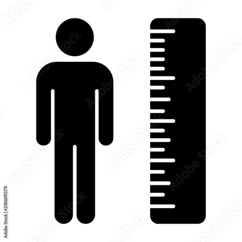 Person standing next to height measurement scale ruler graphic