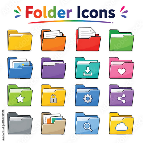 Folder Icons Set – File Folder, Document Storage and Office Organization Vector Collection