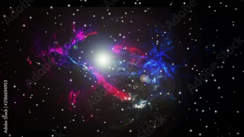 Colorful Space Nebula and Glowing Stars with Bright Center Light in Deep Galaxy