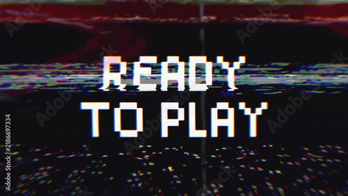 Ready to Play Glitch Text Animation on Black Background. Ideal for gaming and digital entertainment content.