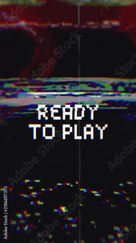 Ready to Play Glitch Text Animation on Black Background. Ideal for gaming and digital entertainment content.