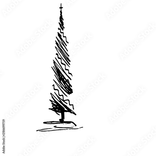 Minimalist hand drawn sketch of a Christmas tree on a white background