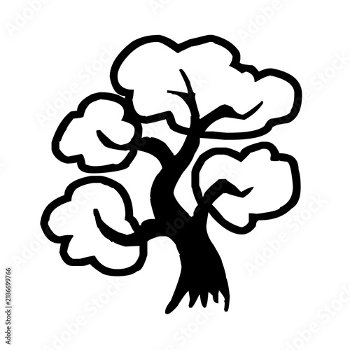 Black and white silhouette illustration of a deciduous tree