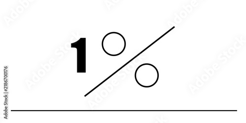 Minimalist black and white line art illustration of a 1 percent sign for discount, sale, interest rate, and financial concepts.