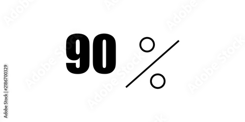 Minimalist black and white line art illustration of a 90 percent sign for discount, sale, promotion, and financial concepts.