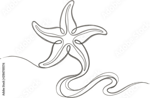Картината върху платно Continuous single line art drawing of a sea starfish swimming for minimalist mar