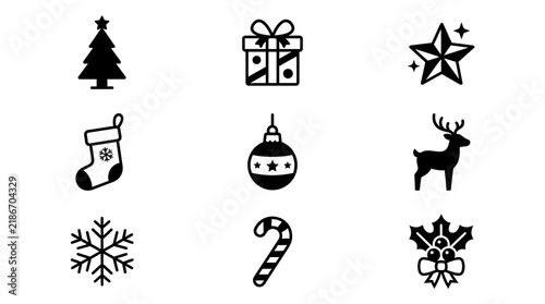 Black and white holiday icons set