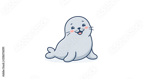 Cute cartoon seal sitting and smiling