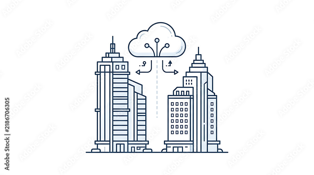Obraz premium Modern buildings with cloud illustration