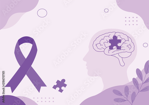 Healthcare Brain Background with Purple Awareness Ribbon and Medical Wellness Concept (Health Awareness)