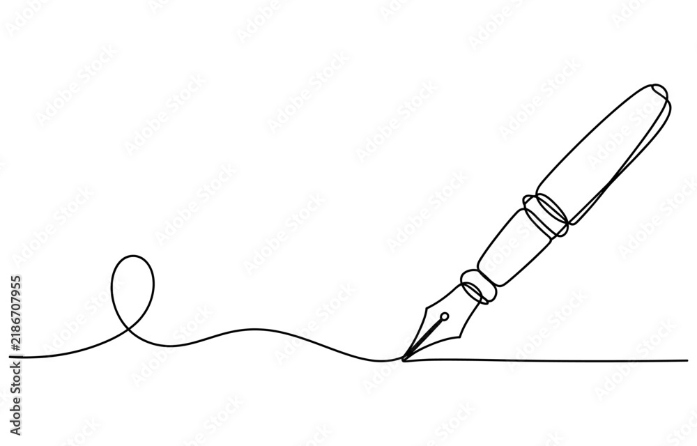 Fototapeta premium Continuous single line drawing of a fountain pen writing a long line Vector, illustration