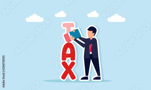 Canvas Print Businessman erasing tax text with eraser illustration of tax amnesty for busines