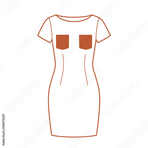 Outline of a short sleeve dress with two pockets