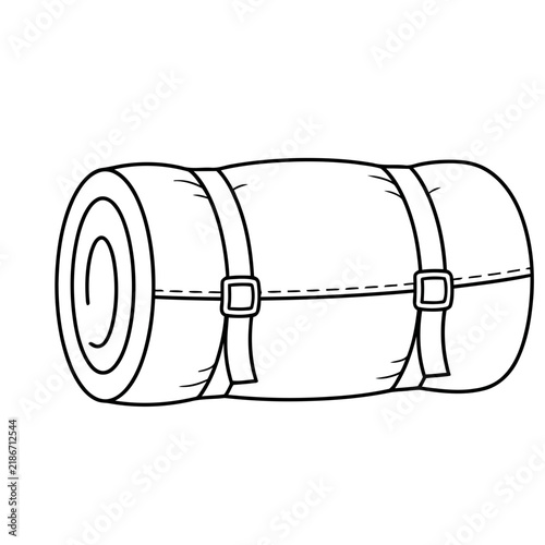 Rolled sleeping bag with straps