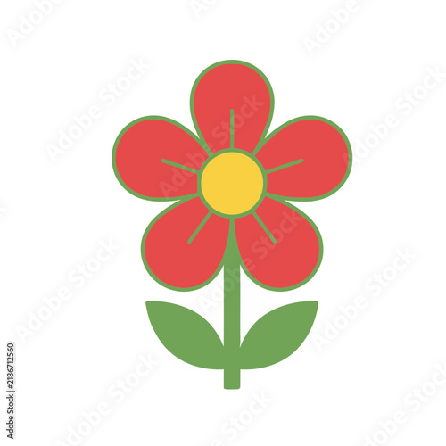 Simple Red Flower with Green Stem and Leaves