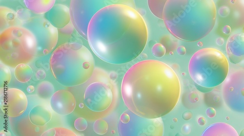 A vibrant digital abstract painting showcasing iridescent bubbles in pastel colors.