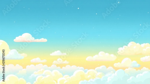 A serene sky with fluffy clouds at sunrise or sunset.