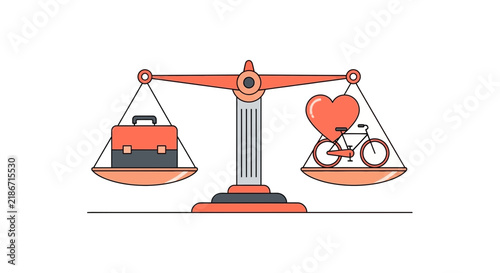 Work Life Balance Concept Illustration with Briefcase Heart and Bicycle on Scales