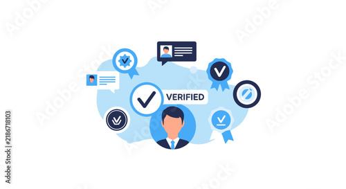 Identity Verification and Profile Security Illustration with Verified Trust Badges and User Avatars