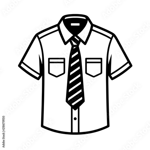 Short Sleeve Shirt with Necktie Vector Illustration - Business Workwear Line Art Icon