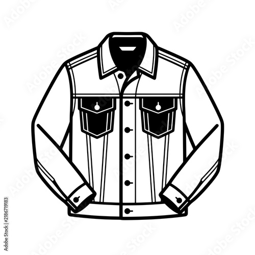 Denim Jacket Denim Coat Vector Illustration - Casual Outerwear Line Art Icon