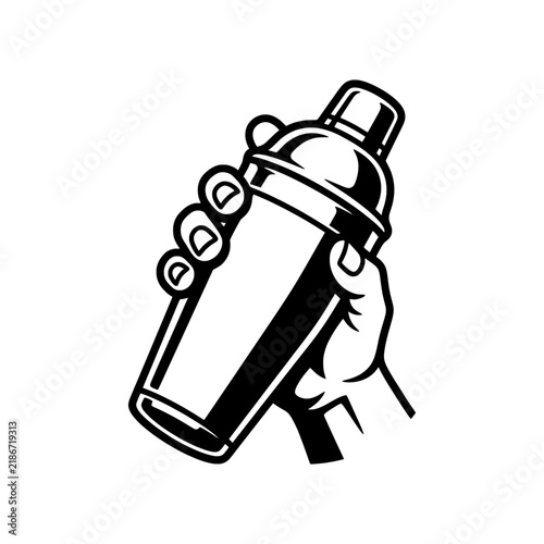 Hand Holding Cocktail Shaker Vector Illustration - Bartender Barware Line Art Icon