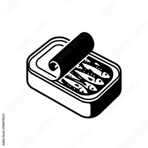 Canned Sardines Open Tin Vector Illustration - Seafood Line Art Icon