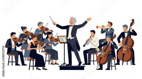 Symphony Orchestra Conductor and Musicians on Transparent Background