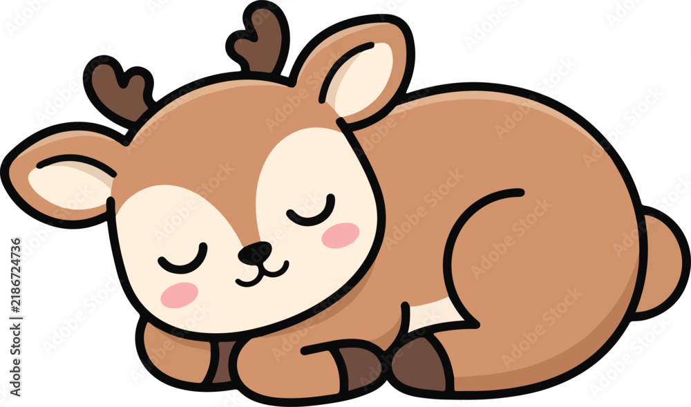 Obraz premium Sleeping deer illustration with soft coloring and black outlines