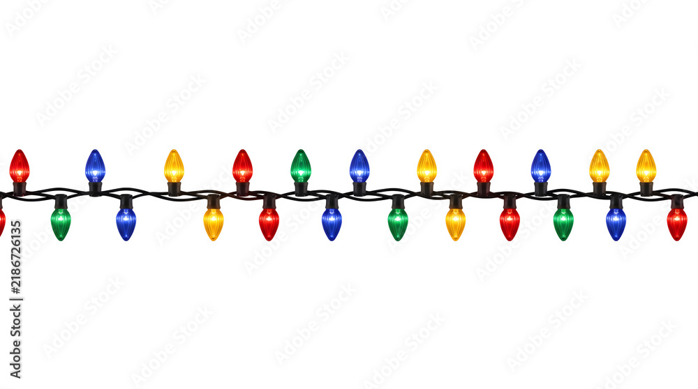 Naklejka premium Colorful christmas string lights isolated on transparent background