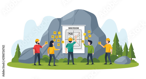 Professional Team Strategy Session in Outdoor War Room Vector Illustration