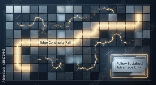Abstract digital grid with glowing fractured paths representing technology and data flow