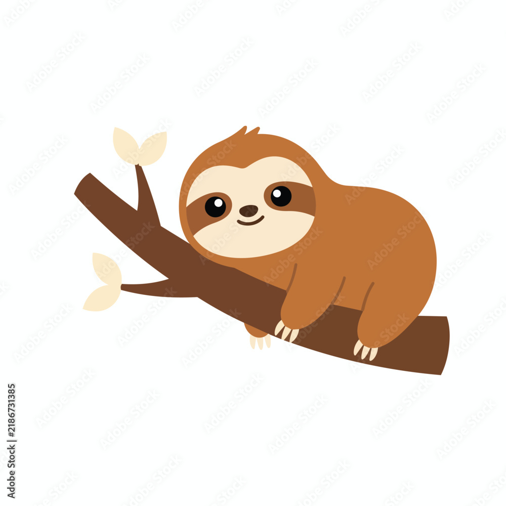 Obraz premium Cute sloth hanging on tree branch