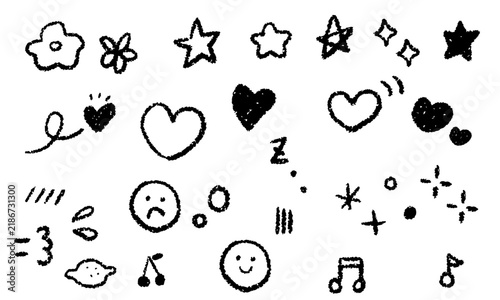 手描きでかわいいゆるっとした線画アイコンセット
