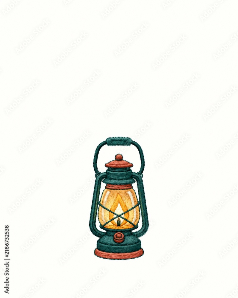 Obraz premium Embroidered Retro Camping Lantern With Warm Glow