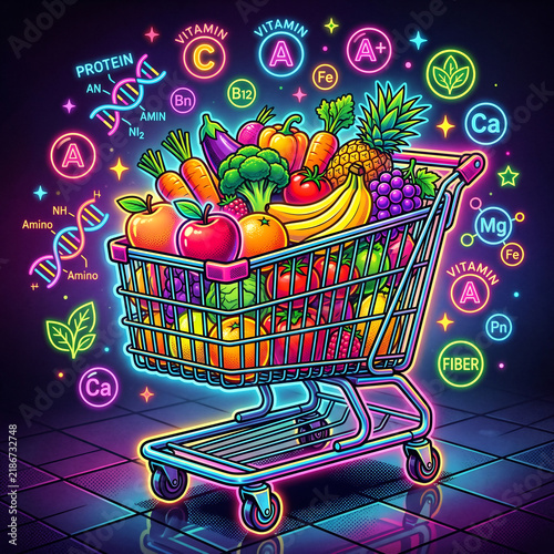 shopping cart with fruits and vegetables