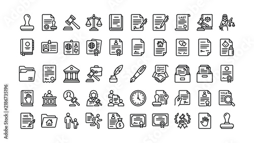 Принти на полотні Collection of legal court and document icons featuring seals stamps contracts ga