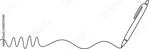 Continuous line drawing of a ballpoint pen writing on paper