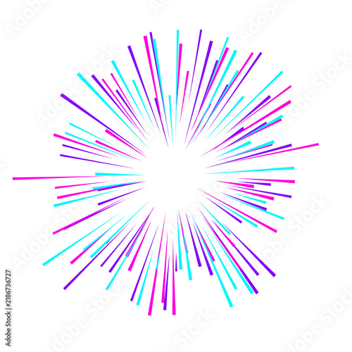 Neon Radial Burst Light Rays on Black Background