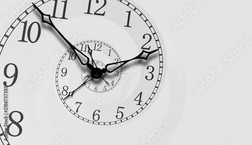 Bild auf Leinwand Spiral Clock Face Concept Showing Time Passing, Infinity, Vintage Hands and Abst