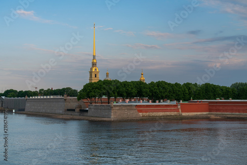 Photography Peter and Paul Fortress from the Trinity Bridge over the Neva River on a sunny summer morning, St