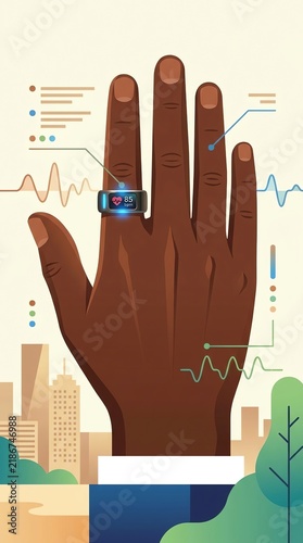 Digital Health Monitoring Concept Featuring Smart Ring and Data Analytics.