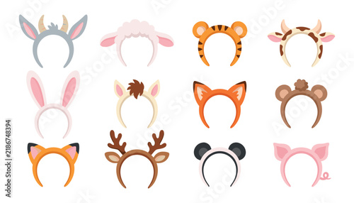 Bild auf Leinwand Cute animal ears headband element set for party props costume accessories with d