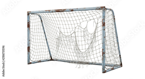 Soccer goal net with white mesh.