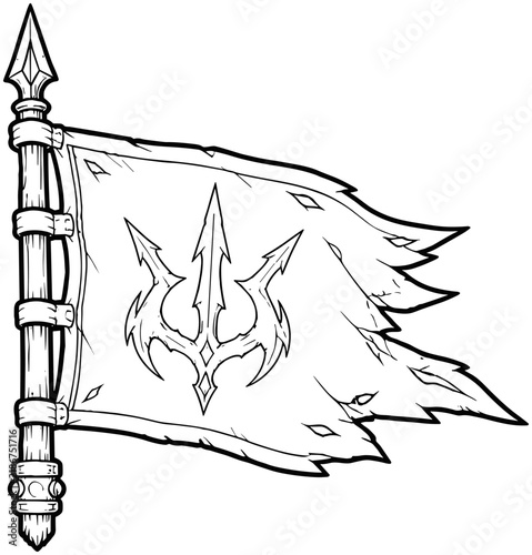 Cuadro en lienzo Battle Flag with Spiky Weapon Emblem on Tattered Cloth Pole