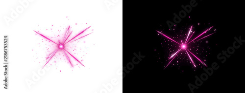 Cuadro en lienzo Star Burst of vivid pink glowing explosion with sharp sparkling rays radiating o